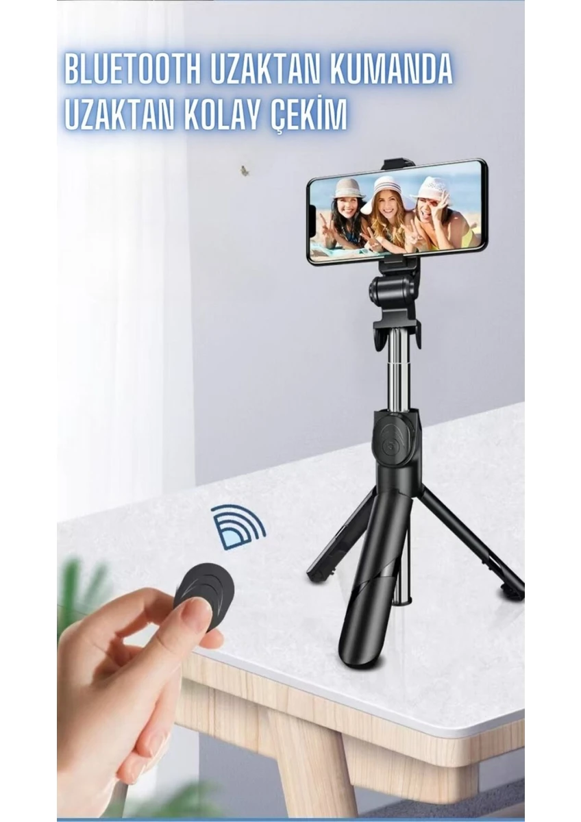 Selfie Çubuğu Tripod Siyah Kumandalı Bluetoothlu TP-1019 1 Tiffany Selfie Çubuğu Tripod Siyah Kumandalı Bluetoothlu