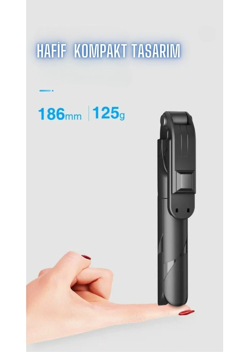 Selfie Çubuğu Tripod Siyah Kumandalı Bluetoothlu TP-1019 1 Tiffany Selfie Çubuğu Tripod Siyah Kumandalı Bluetoothlu
