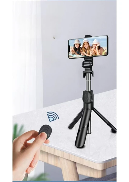 Tiffany Selfie Çubuğu Tripod Siyah Kumandalı Bluetoothlu