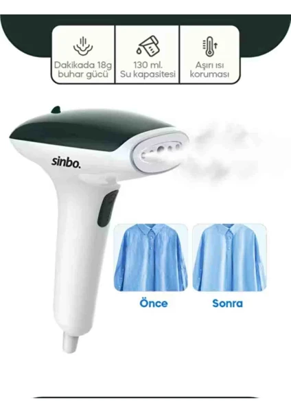 Sinbo SSI-6636 Buharlı Kırışık Giderici Ütü 1000 Watt Alüminyum Tabanlı 500 gr Dikey Kullanım İçin Beyaz