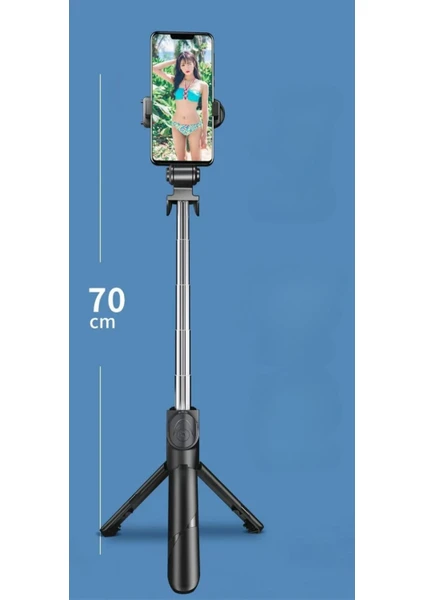 Tiffany Selfie Çubuğu Tripod Siyah Kumandalı Bluetoothlu